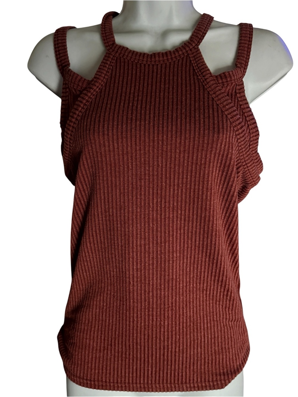 Gilded Intent Ribbed Cutout Tank Top Women’s M Medium Rust Mauve Sleeveless Boho